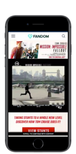 Ein spielerisches, interaktives Format, das innerhalb des Contents platziert wird, während der User mobil auf FANDOM scrollt.​